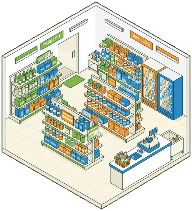 Ilustración isométrica del formato Quick! Mini Market
